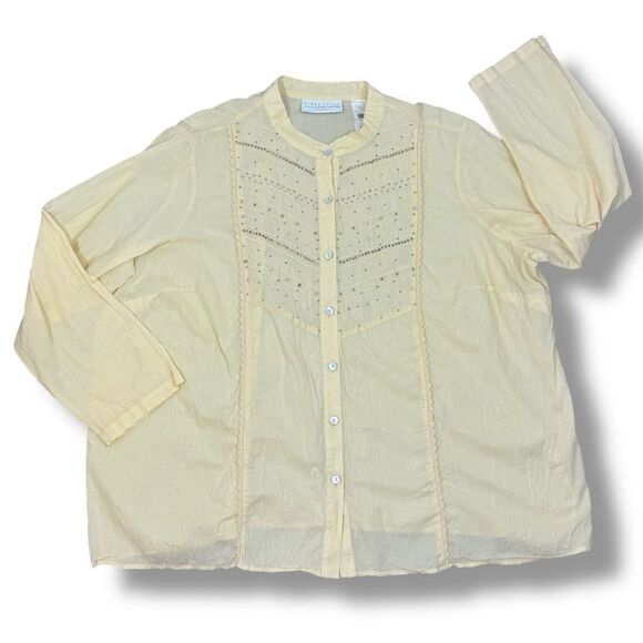First Issue Liz Claiborne Beaded Oversized Button Front Shirt Cream 1 14W 16W - Picture 11 of 11